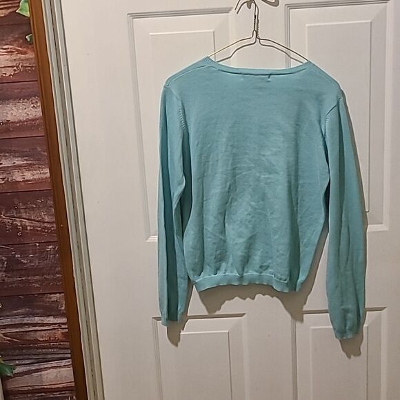 COPY - Ladies Medium Leslie Fay Mint Green Button Down Front Long Sleeve Sweater - Picture 8 of 9